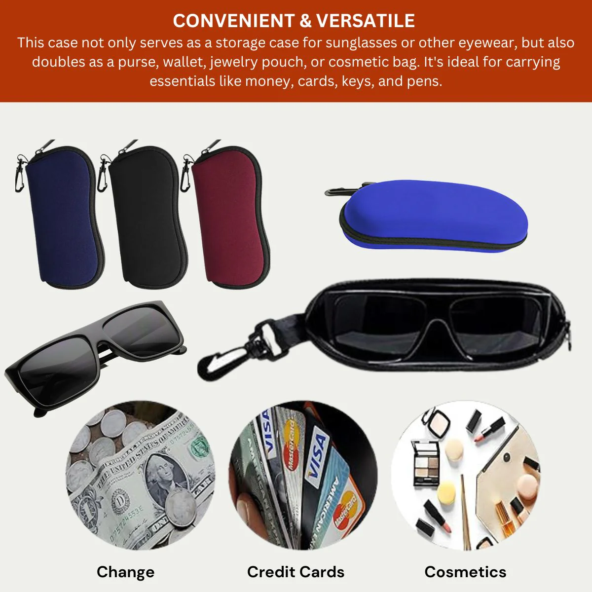 Neoprene Zipper Sunglass Case with Belt Clip -Combo Deal - Image 2